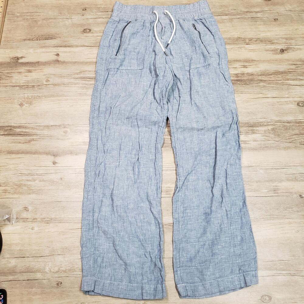 Athleta Pants Womens 2 Blue Linen Chambray Drawstring Elastic Waist Jogger